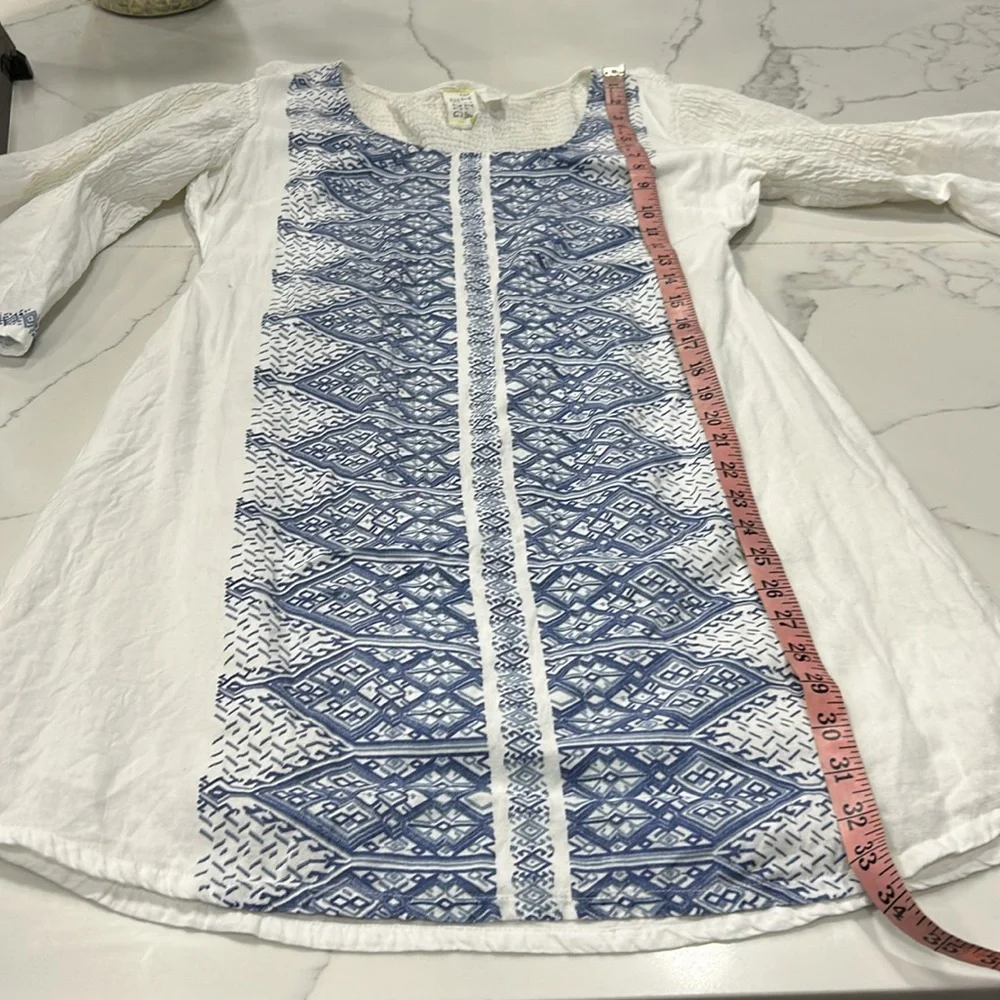 BILLABONG White Cotton Dress/Cover With Blue Design Print. Size L‎ - Picture 12 of 13